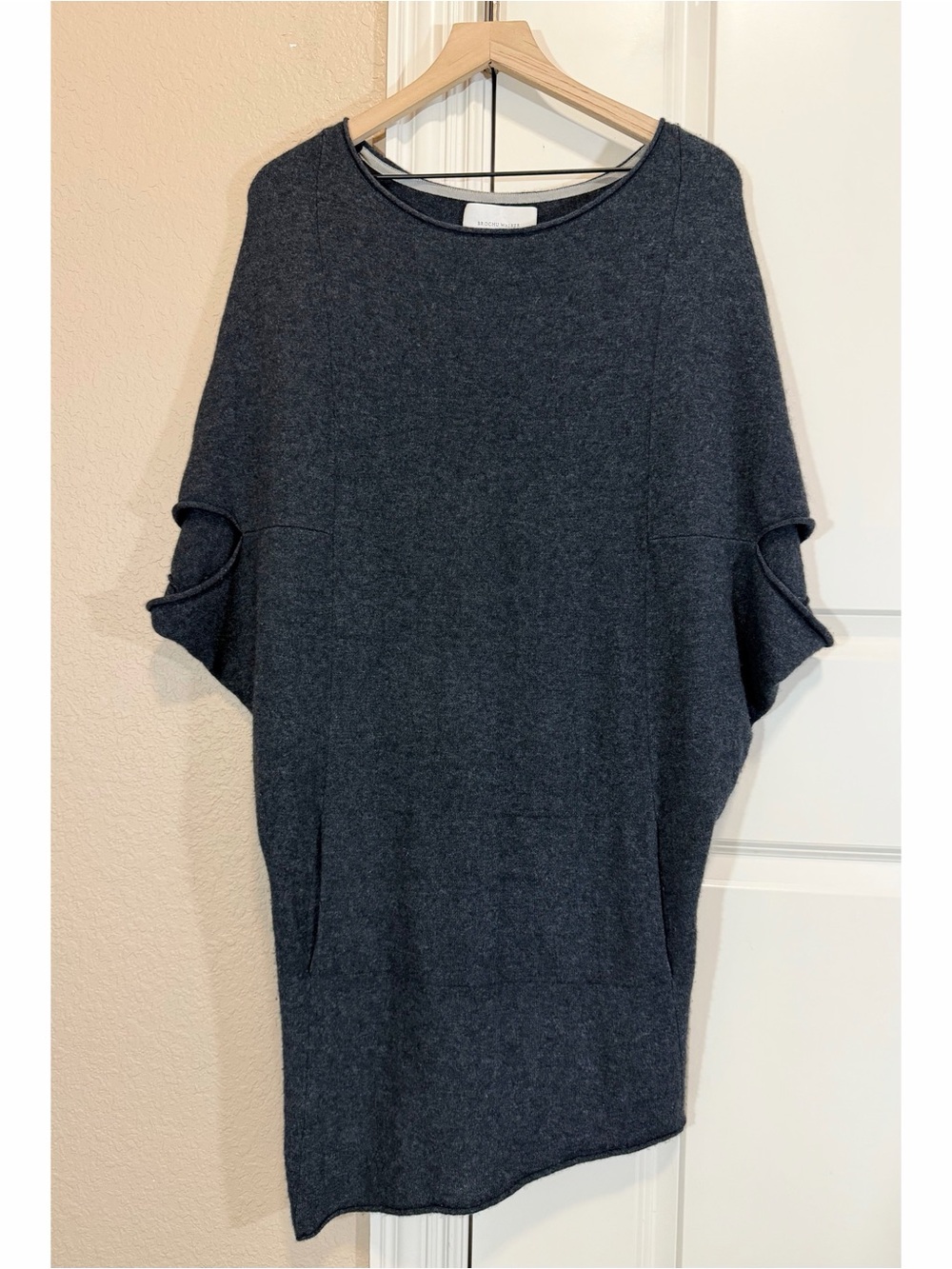 Brochu Walker Cashmere Wool Blend  Asymmetrical Knit Dress Boat Neckline